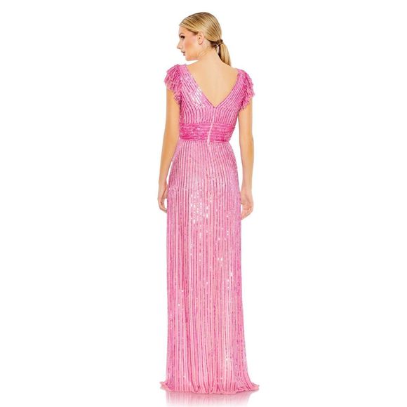 MAC DUGGAL EMBELLISHED FLUTTER CAP SLEEVE A LINE GOWN - Picture 2 of 10